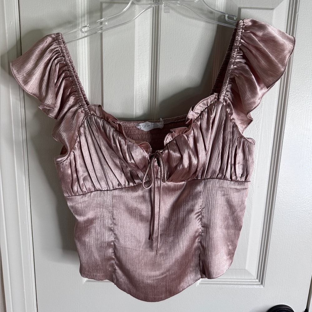All In Favor Blush Pink Satin Crop Top